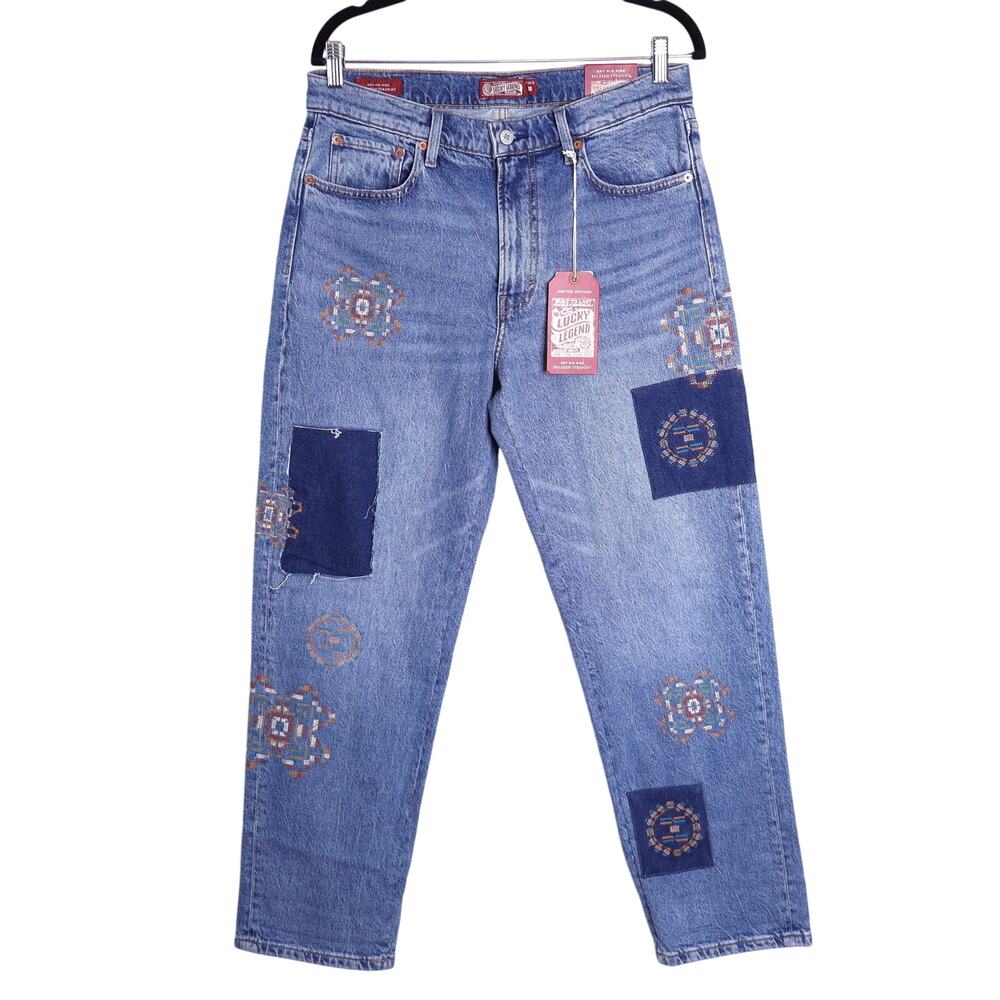 LUCKY NWT Legend Mid Rise Boy Jeans Blue Medium Wash Straight Leg Women's 10
